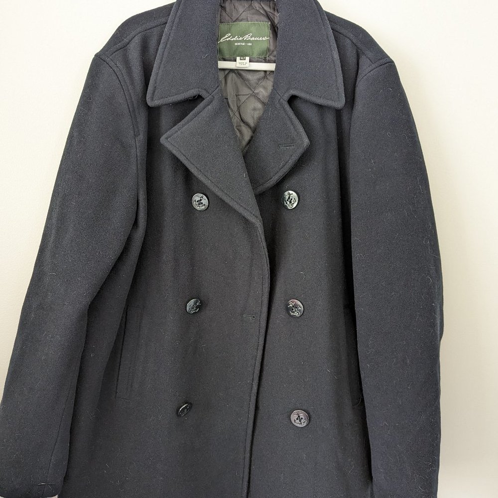 Eddie Bauer Black Wool Pea Coat Size XLT (Tall)
